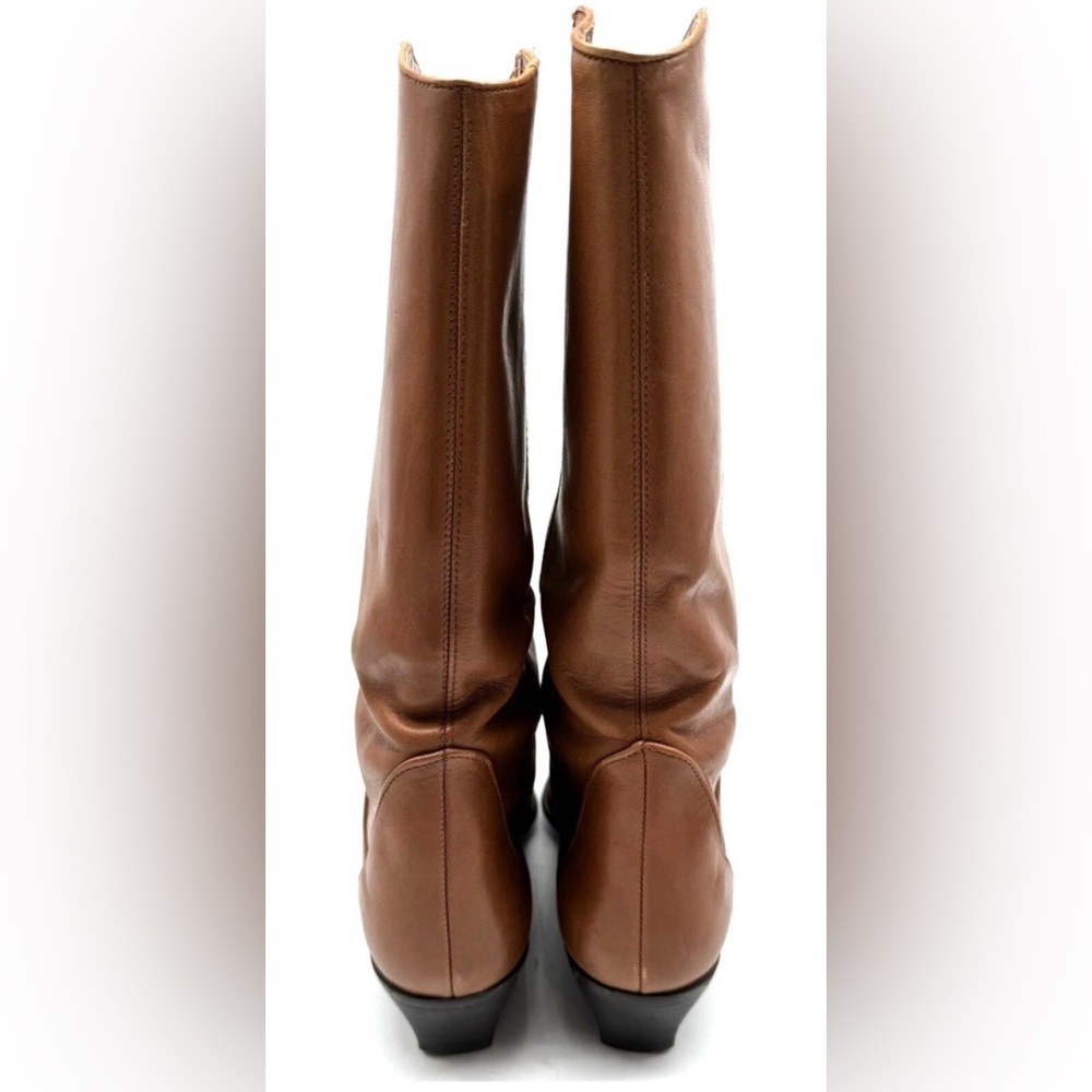 Nine West Brown Leather Western Boots Sz 9 Snakeskin Embossed Mid Calf - Picture 6 of 7